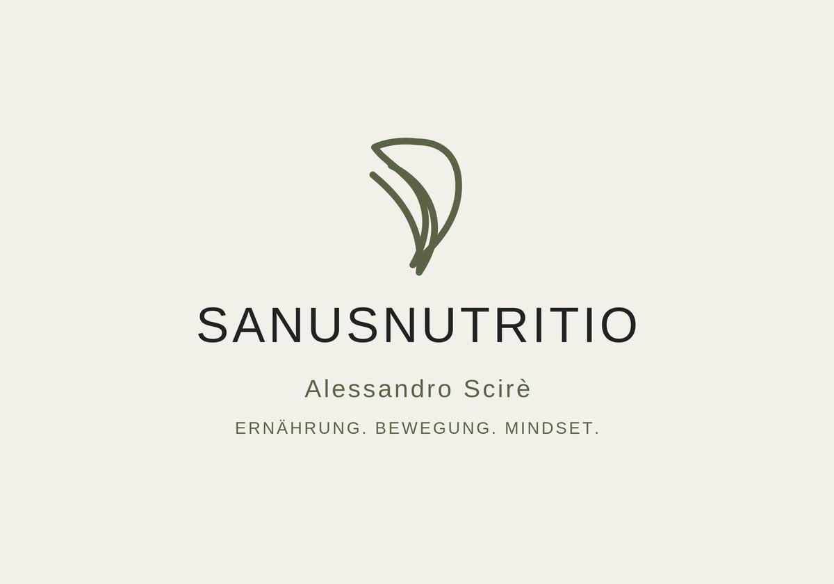 SANUSNUTRITIO logo with leaf icon, Alessandro Scire branding for nutrition, movement, and mindset coaching